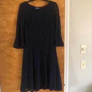 Chic Navy Lace Long Sleeve Dress